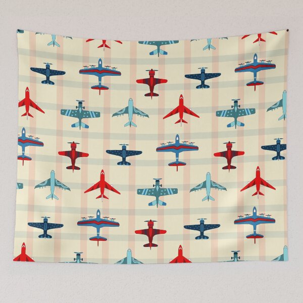 Item preview, Vintage Airplanes and Gingham - Red, Blue and Cream designed and sold by TigaTiga.