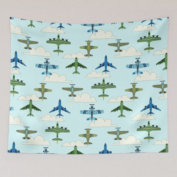 Item preview, Green and Blue Vintage Airplanes - Soft Cloudy Sky designed and sold by TigaTiga.