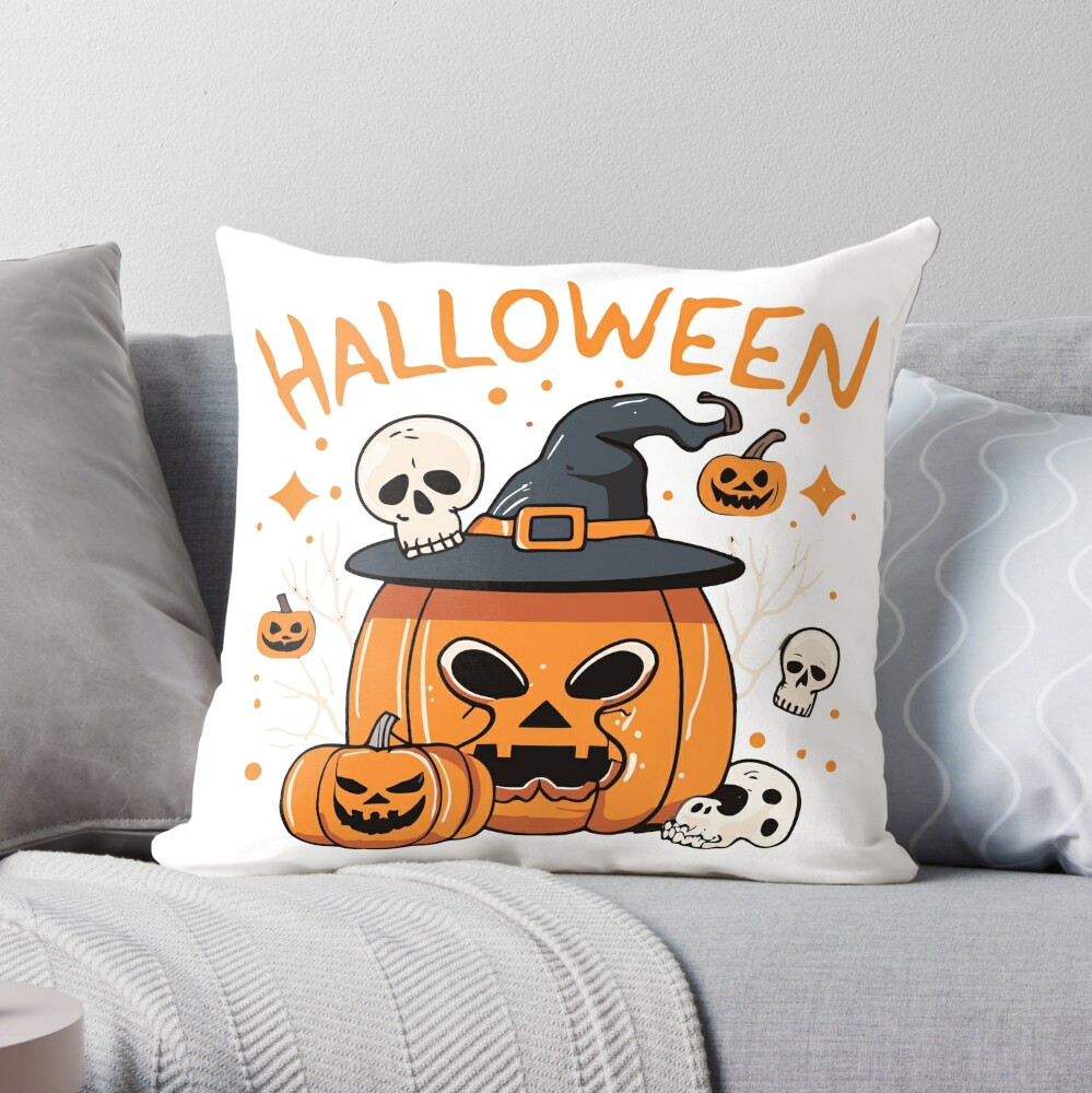 Evil Pumpkin Halloween Pillow