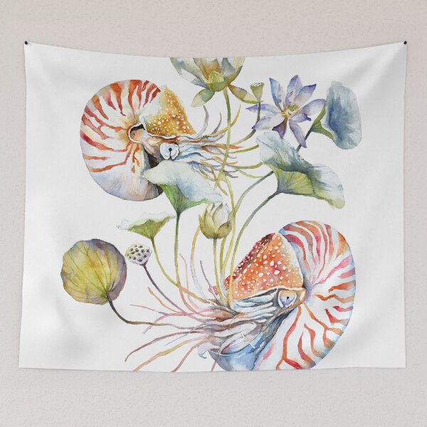 Item preview, Surreal Nautilus Underwater Scene Nautilus and Lotus Watercolor designed and sold by thefirstgarden.