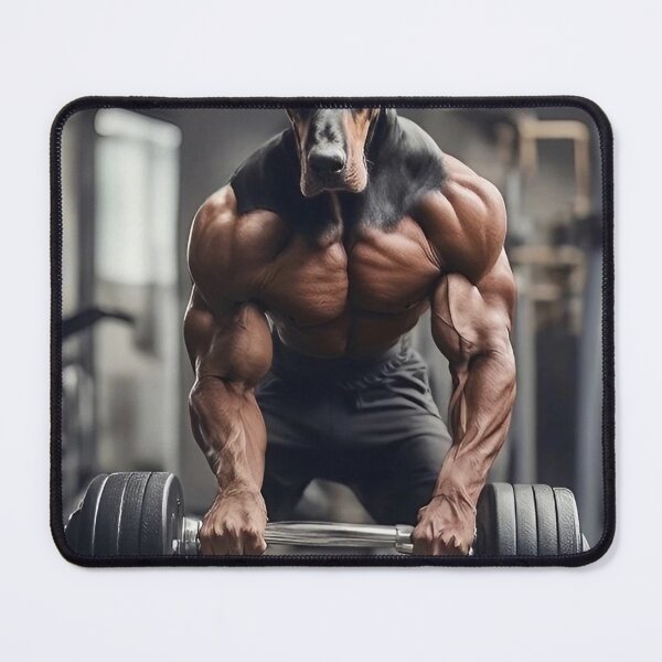 Item preview, Weightlifting At The Fitness Gym With A Bodybuilder Featuring A Natural Ear Doberman Dog designed and sold by yourwelcomee.