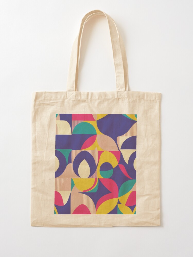 Vintage Color Stitching Tote Bag, Classic Geometric Pattern