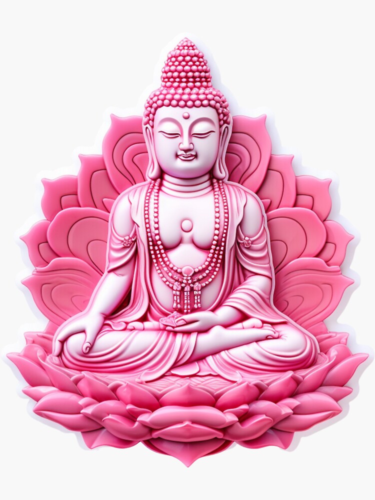 Buddha, 3D pink statue . Buddhist decor for your space .  Sticker