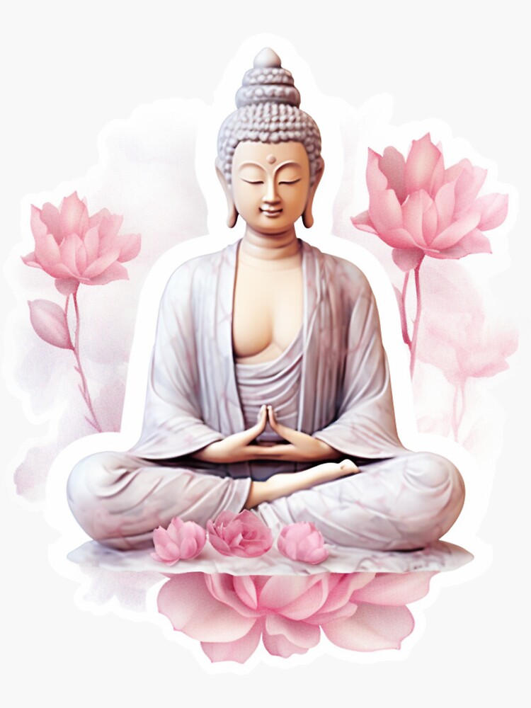 Buddha, 3D white and pink statue . Buddhist decor for your space .   Sticker for Sale by MartynGrey
