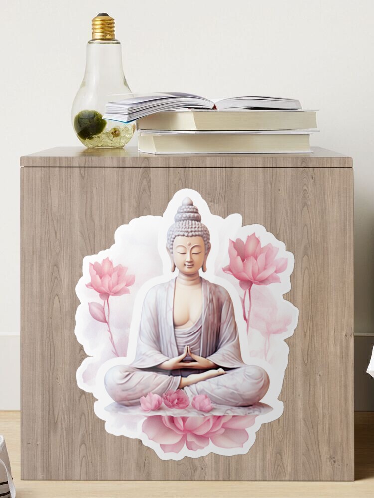 Buddha, 3D white and pink statue . Buddhist decor for your space .   Sticker for Sale by MartynGrey