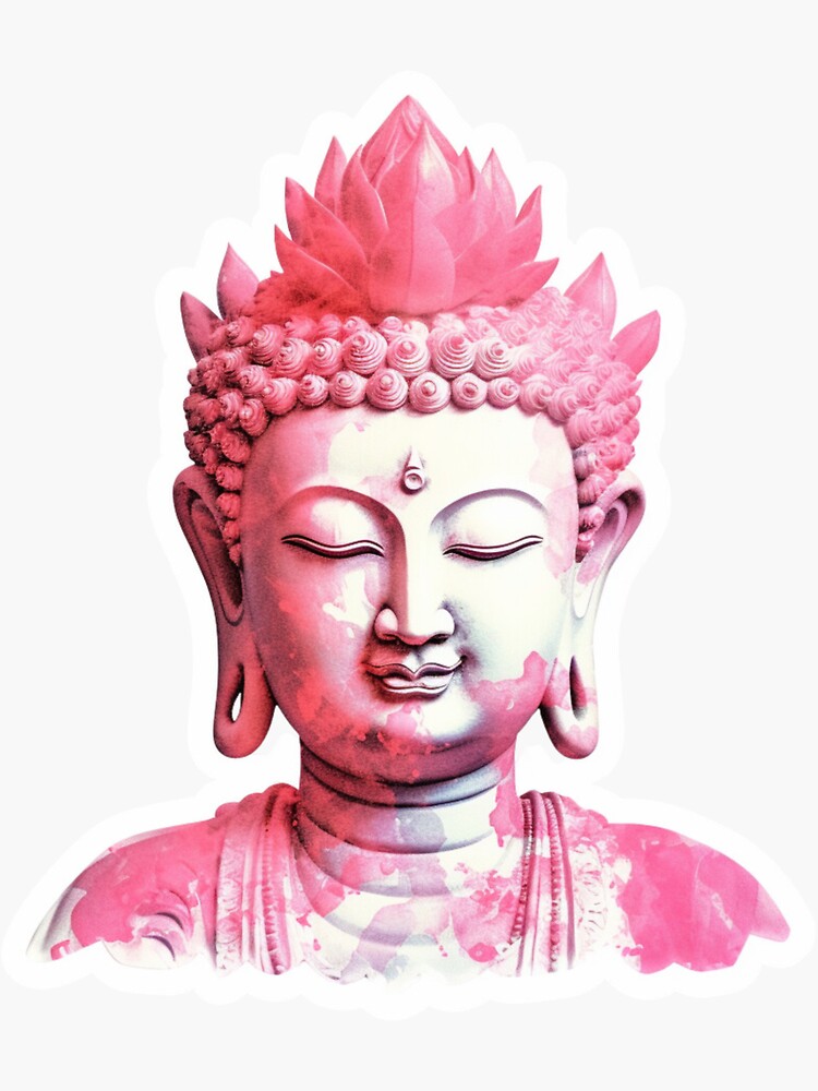 Buddha, 3D pink statue . Buddhist decor for your space .  Sticker