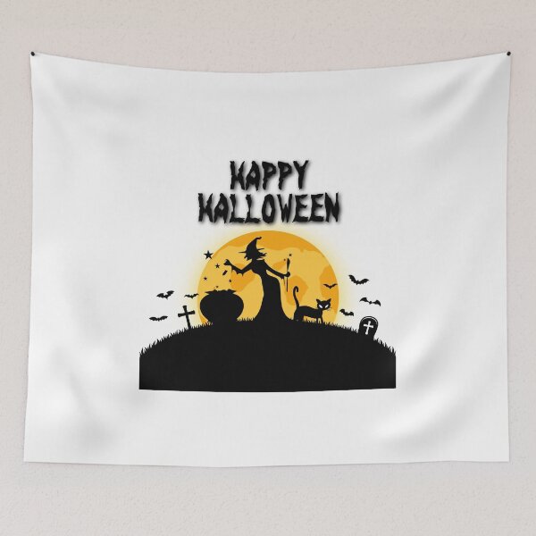 Item preview, Witch with Black Cat on Cemetery Halloween designed and sold by Remek-Design.