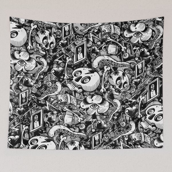 Item preview, Black and White Doodle pattern Chaos designed and sold by fakeface.