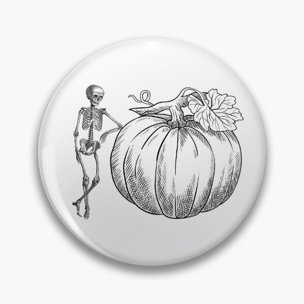 Item preview, Skeleton leaning on a pumpkin black sketch designed and sold by Remek-Design.