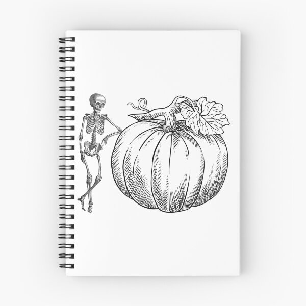Item preview, Skeleton leaning on a pumpkin black sketch designed and sold by Remek-Design.