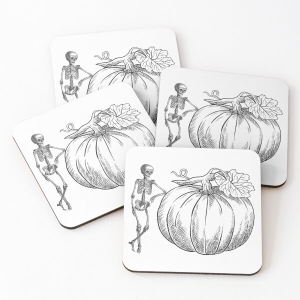 Item preview, Skeleton leaning on a pumpkin black sketch designed and sold by Remek-Design.