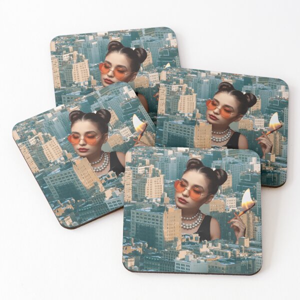 Item preview, Surreal Collage Art Print: Captivating Cityscape featuring a Stylish Giant Woman holding a Lit Match- That's Fire! designed and sold by GollyWillikers.