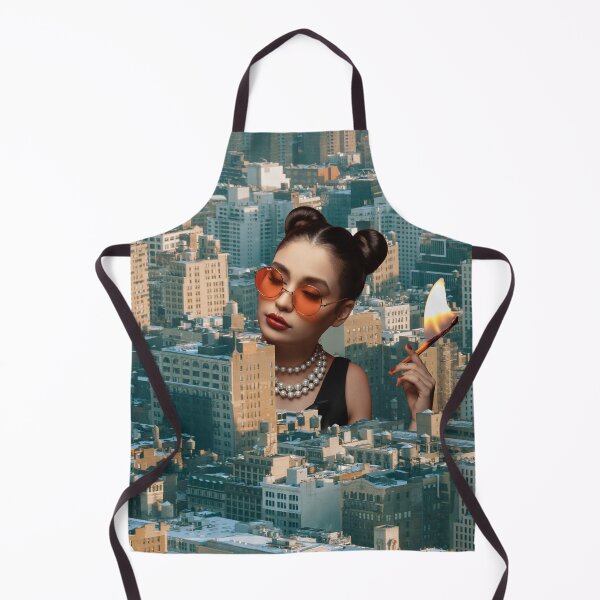 Item preview, Surreal Collage Art Print: Captivating Cityscape featuring a Stylish Giant Woman holding a Lit Match- That's Fire! designed and sold by GollyWillikers.