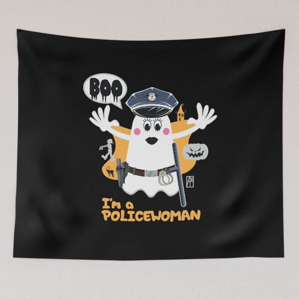 Item preview, BOO Policewoman dressed as a GHOST - cute Halloween designed and sold by ArtProjectShop.
