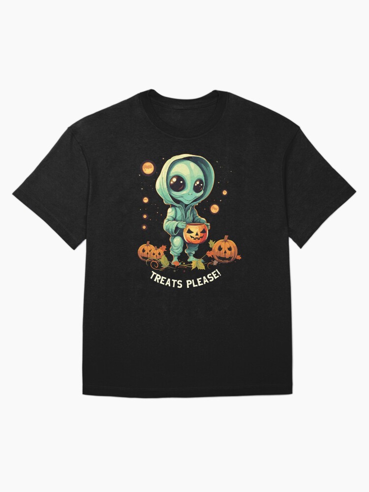 Thumbnail 3 of 7, Oversized T-Shirt, Cute Alien and Pumpkin Halloween Treats Please!  designed and sold by hidden-design.