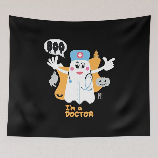 Item preview, BOO Lady Doctor dressed as a GHOST - cute Halloween designed and sold by ArtProjectShop.