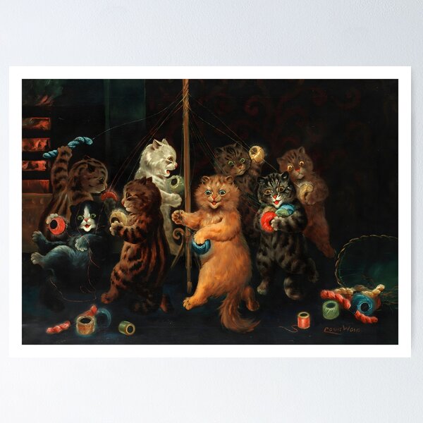 Nadiweisgtc Louis Wain Cats Poster Psychedelic Colorful Cat Famous Painting  Poster Prints for Walls Wall Panels for Bathroom Art Pictures