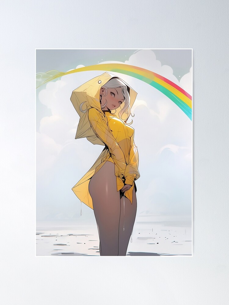 Premium Photo | Anime girl in yellow raincoat holding umbrella in the rain  generative ai