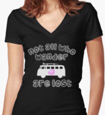 Hippie camper and surfboard - motorhome Women's Fitted V-Neck T-Shirt