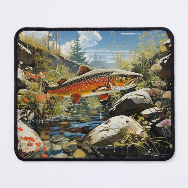 Item preview, Brook trout in river illustration designed and sold by Skeezips.