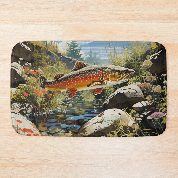 Item preview, Brook trout in river illustration designed and sold by Skeezips.