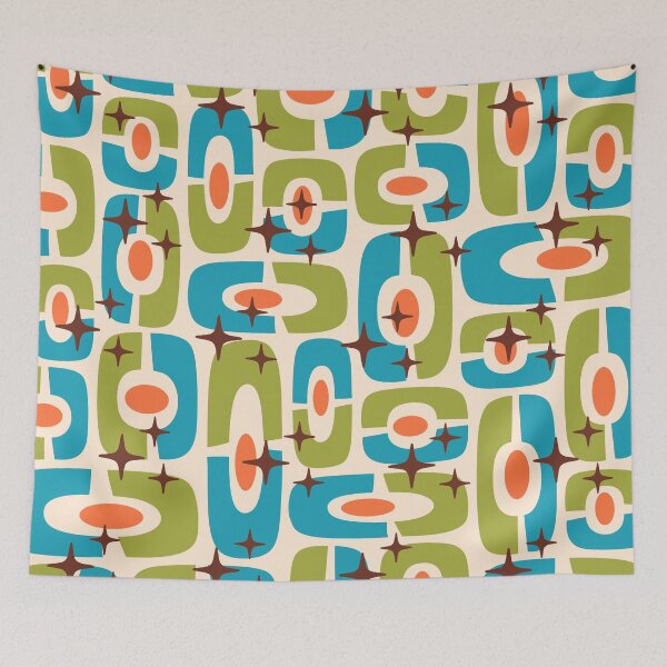 Item preview, Mid Century Modern Atomic Age Pattern 530 Mid Mod Orange Blue and Olive Green designed and sold by tonymagnerart.