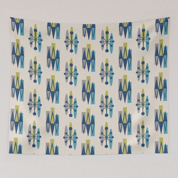 Item preview, Mid Century Modern Googie Starburst Pattern 121 Mid Mod Blue Gray and Green designed and sold by tonymagnerart.