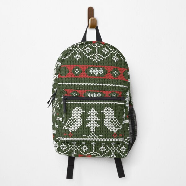 Item preview, Dark Green Knitted Christmas Pattern with birds and Christmas trees for festive season designed and sold by Enrika.