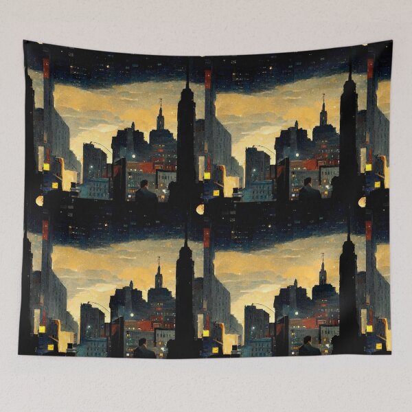 Item preview, Man Looking Over Nighthawks City (Edward Hopper Inspired Artwork) designed and sold by ZGigerBarker.