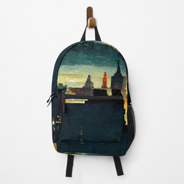 Item preview, Woman Overlooking Nighthawks City (Edward Hopper Inspired Artwork) designed and sold by ZGigerBarker.