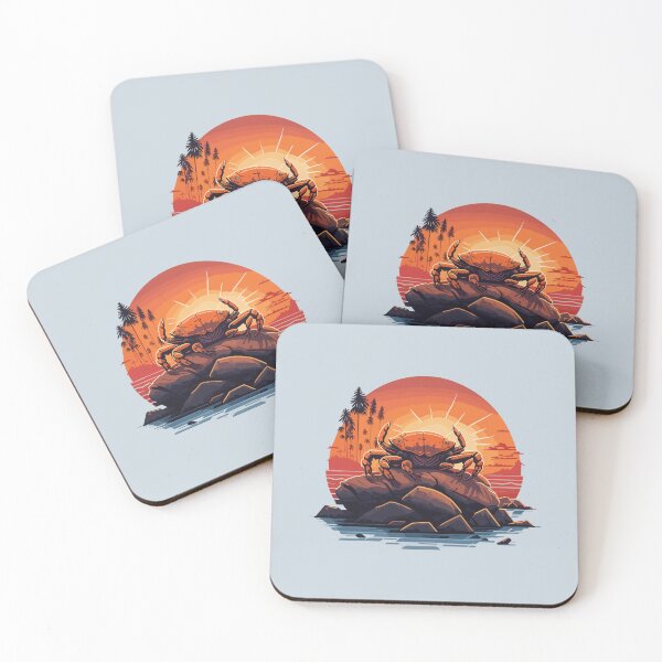 Item preview, Red Crab On a Beach Rock at The Summer Sunset designed and sold by davidbomel-Art.