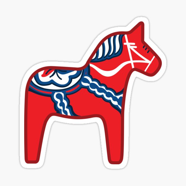 Red Dala Horse with blue and white rosemailing Sticker