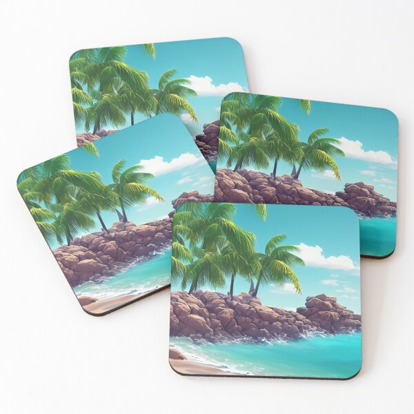 Item preview, Blue rocky beach with palm trees designed and sold by GGardenStudio.