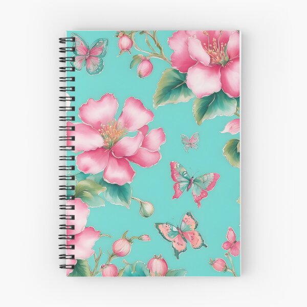Item preview, Pink and turquoise chinoiserie flowers and butterflies designed and sold by SophieClimaArt.