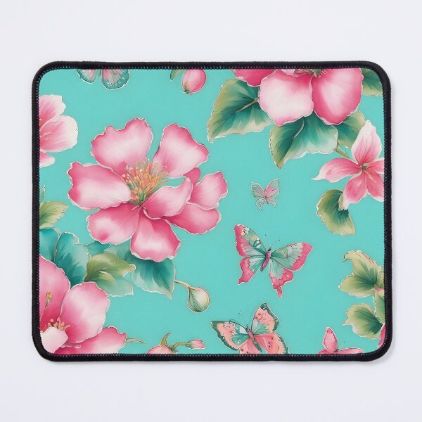 Item preview, Pink and turquoise chinoiserie flowers and butterflies designed and sold by SophieClimaArt.