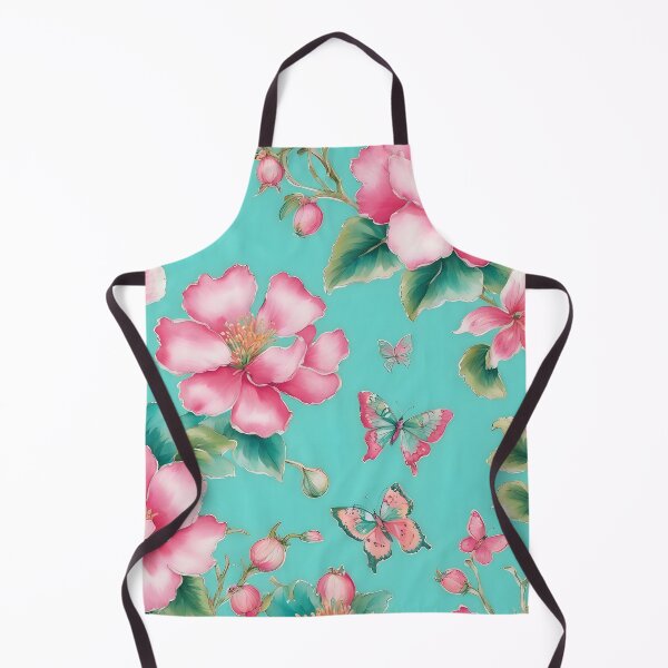 Item preview, Pink and turquoise chinoiserie flowers and butterflies designed and sold by SophieClimaArt.