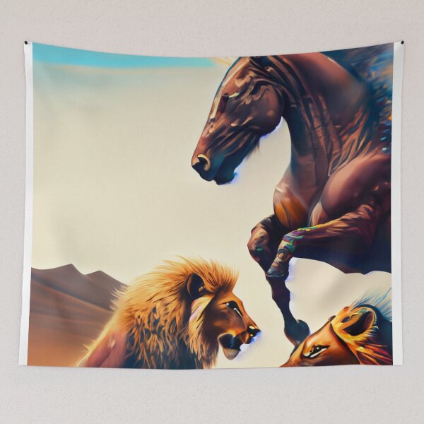 Item preview, Horse and lion in the desert designed and sold by GGardenStudio.