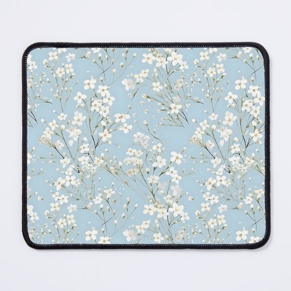 Item preview, Watercolor White Flowers on Blue Background designed and sold by peachculture.
