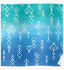 Moroccan Kilim Watercolor Blue Poster