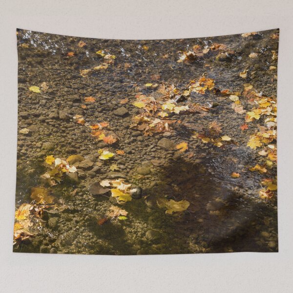 Item preview, Autumnal Tapestry - Clean River with Floating Mapleleafs Pictorial Pattern designed and sold by Georgia Mizuleva.