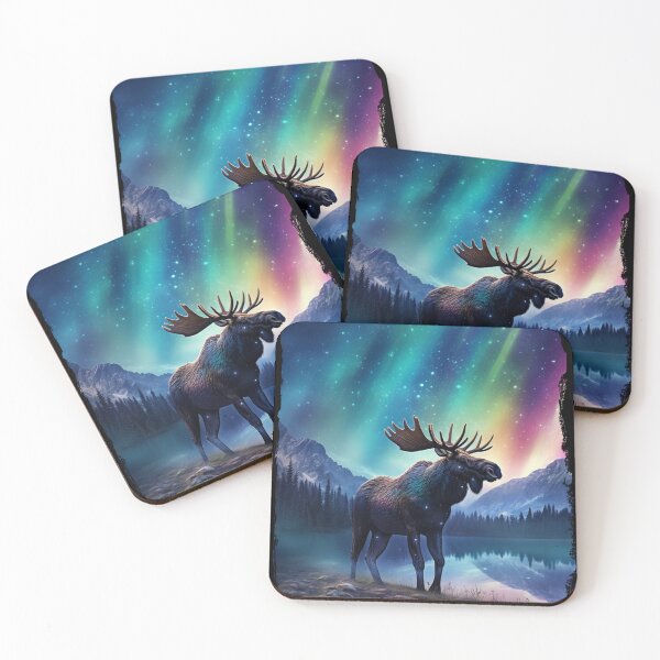 Item preview, Moose Northern Light Aurora Borealis Scenery Mountains Rivers Trees designed and sold by NLTees.