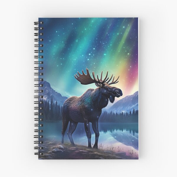 Item preview, Moose Northern Light Aurora Borealis Scenery Mountains Rivers Trees designed and sold by NLTees.