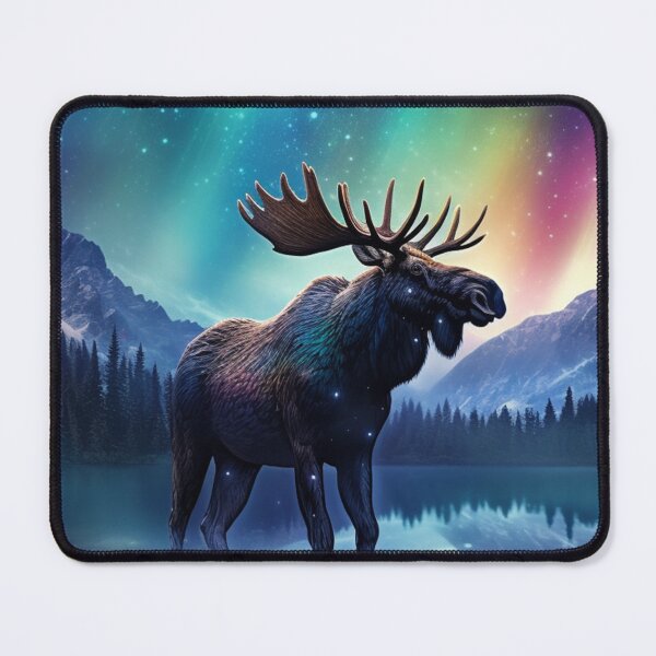 Item preview, Moose Northern Light Aurora Borealis Scenery Mountains Rivers Trees designed and sold by NLTees.