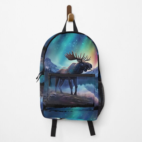 Item preview, Moose Northern Light Aurora Borealis Scenery Mountains Rivers Trees designed and sold by NLTees.