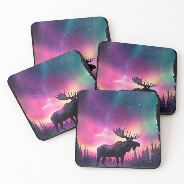 Item preview, Moose Northern Light Aurora Borealis Scenery Mountains Rivers Trees designed and sold by NLTees.