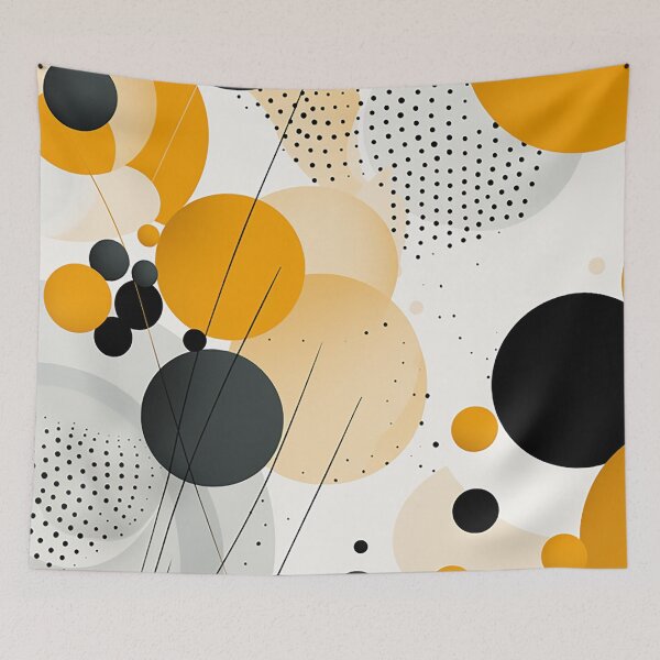 Item preview, Chic Monochrome Design - Elegant Blend of Abstract Lines & Polka Dots with Yellow Black Accents designed and sold by PaintbrushPlace.