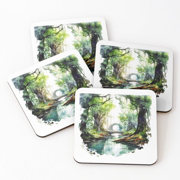 Item preview, Tranquil Watercolor Forest Landscape – Serene Nature Paths & Streams designed and sold by Estalon.