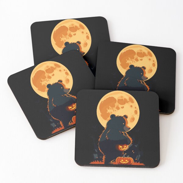 Item preview, Halloween Bear With Scary Pumpkin Retro Moon Haunted House designed and sold by Peculiarts.