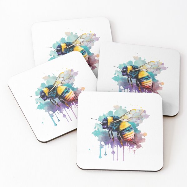 Item preview, watercolor bee, colorful bee, colorful bee portrait designed and sold by GreyStanzione1.