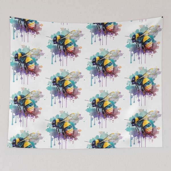 Item preview, watercolor bee, colorful bee, colorful bee portrait designed and sold by GreyStanzione1.